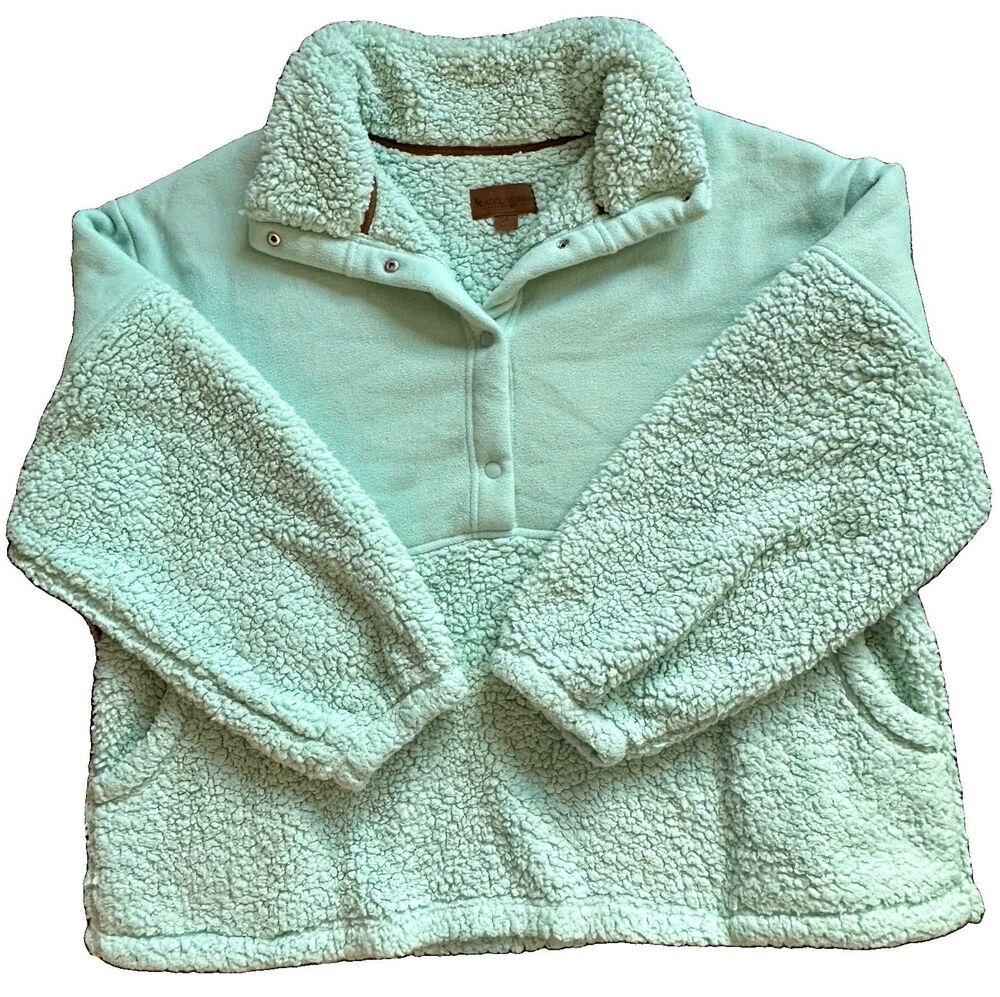 Koolaburra UGG Mint Green Sherpa Snap Pullover 2X Gorpcore Cozy Cabin Fleece XXL